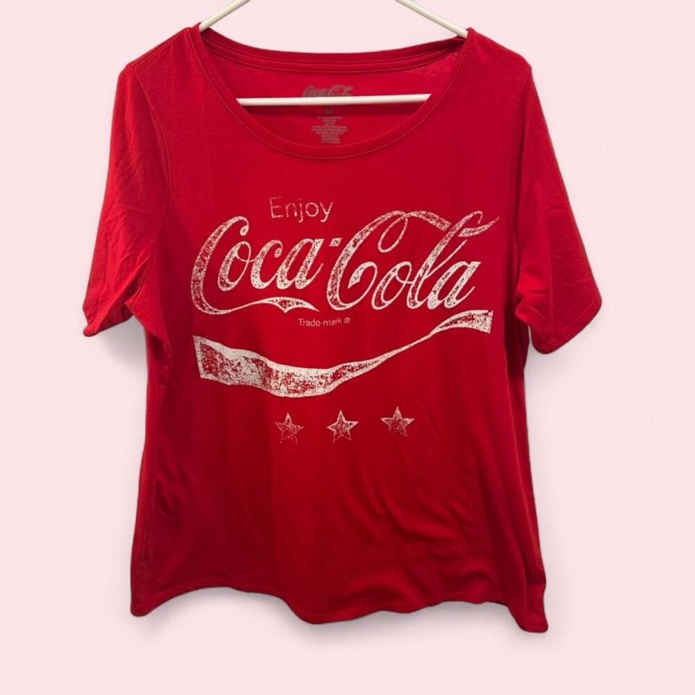 Women's Coca-Cola Distressed Logo Scoop Neck Graphic Tee Red Plus Size 0X